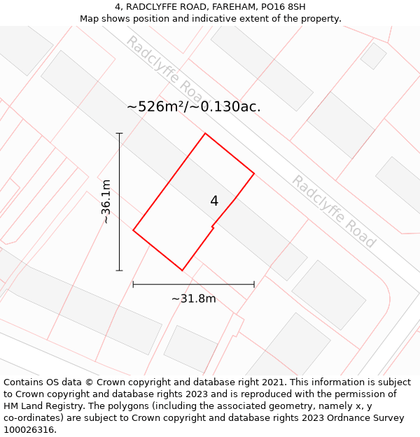 4, RADCLYFFE ROAD, FAREHAM, PO16 8SH: Plot and title map