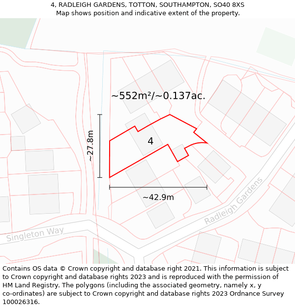 4, RADLEIGH GARDENS, TOTTON, SOUTHAMPTON, SO40 8XS: Plot and title map