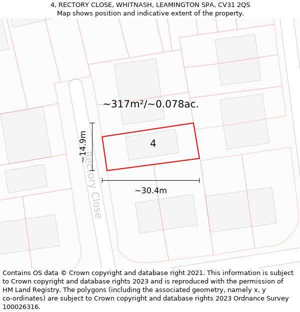 4, RECTORY CLOSE, WHITNASH, LEAMINGTON SPA, CV31 2QS: Plot and title map
