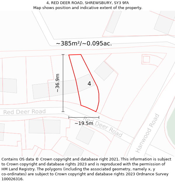 4, RED DEER ROAD, SHREWSBURY, SY3 9FA: Plot and title map