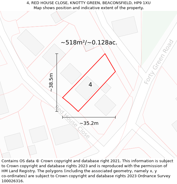 4, RED HOUSE CLOSE, KNOTTY GREEN, BEACONSFIELD, HP9 1XU: Plot and title map