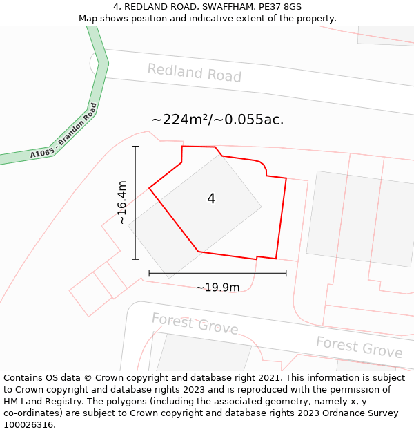 4, REDLAND ROAD, SWAFFHAM, PE37 8GS: Plot and title map