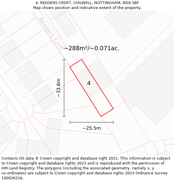 4, REEDERS CROFT, CHILWELL, NOTTINGHAM, NG9 5BF: Plot and title map