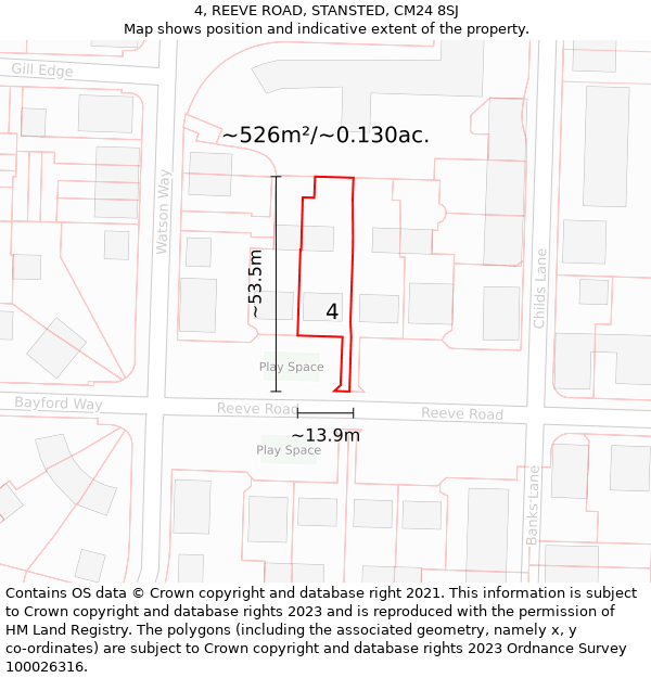 4, REEVE ROAD, STANSTED, CM24 8SJ: Plot and title map