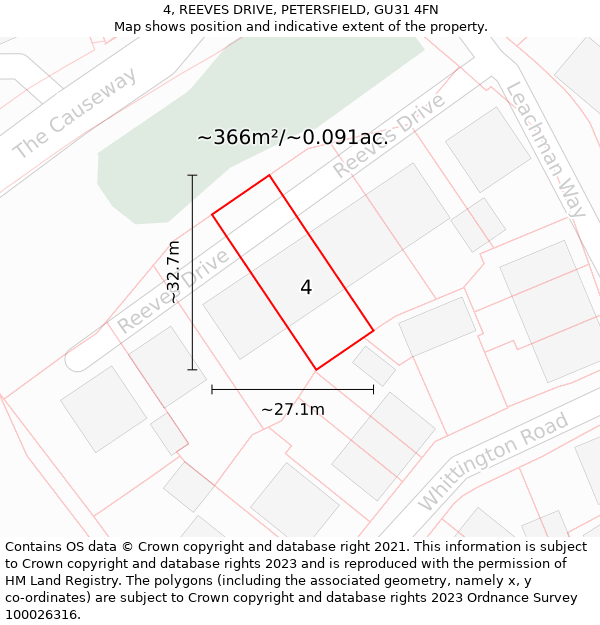 4, REEVES DRIVE, PETERSFIELD, GU31 4FN: Plot and title map