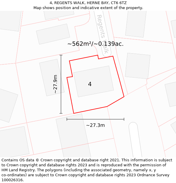 4, REGENTS WALK, HERNE BAY, CT6 6TZ: Plot and title map