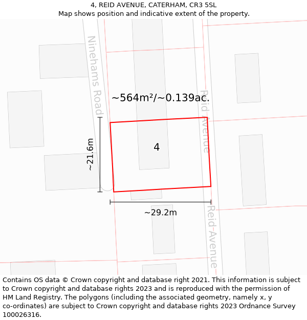 4, REID AVENUE, CATERHAM, CR3 5SL: Plot and title map