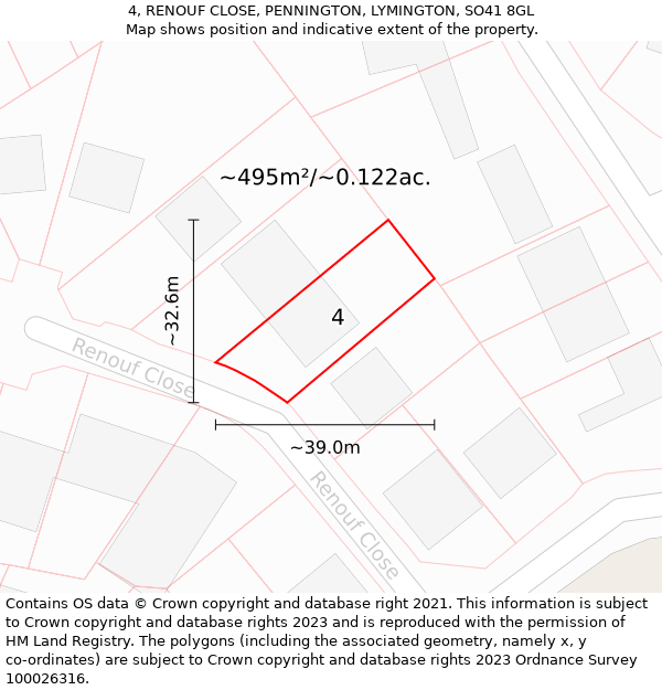 4, RENOUF CLOSE, PENNINGTON, LYMINGTON, SO41 8GL: Plot and title map