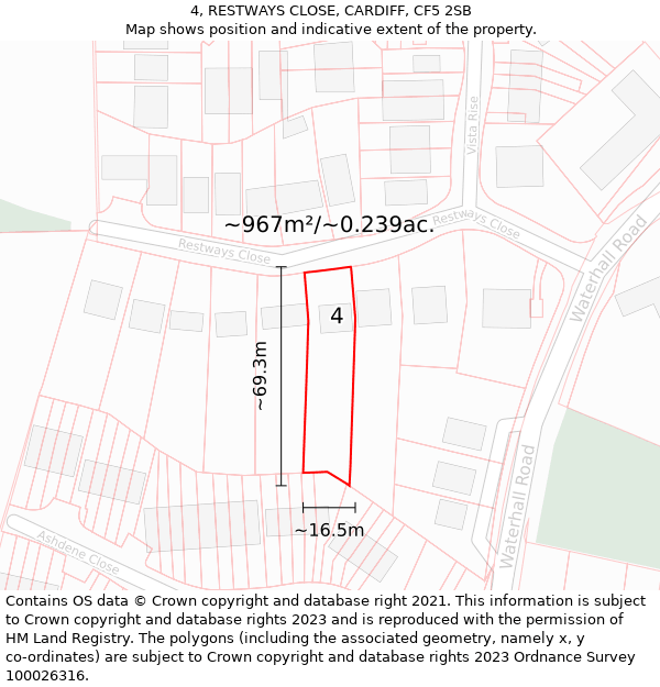 4, RESTWAYS CLOSE, CARDIFF, CF5 2SB: Plot and title map