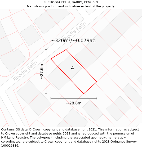 4, RHODFA FELIN, BARRY, CF62 6LX: Plot and title map