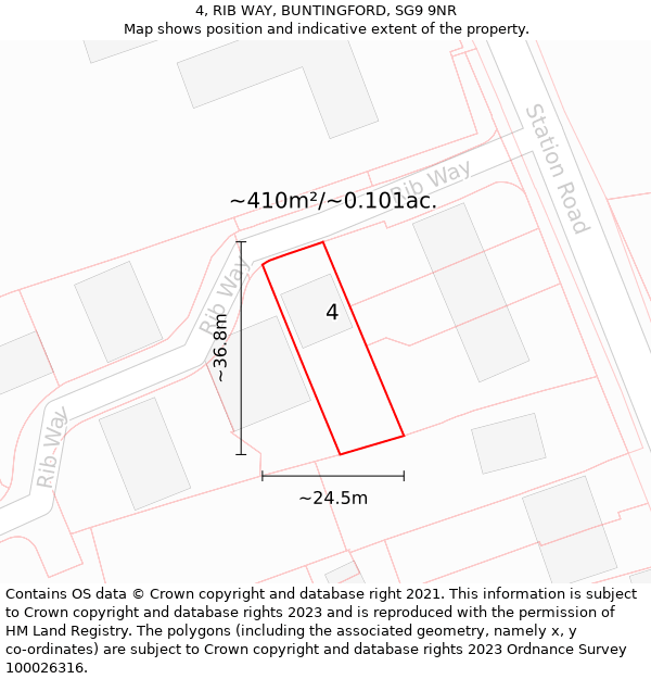 4, RIB WAY, BUNTINGFORD, SG9 9NR: Plot and title map