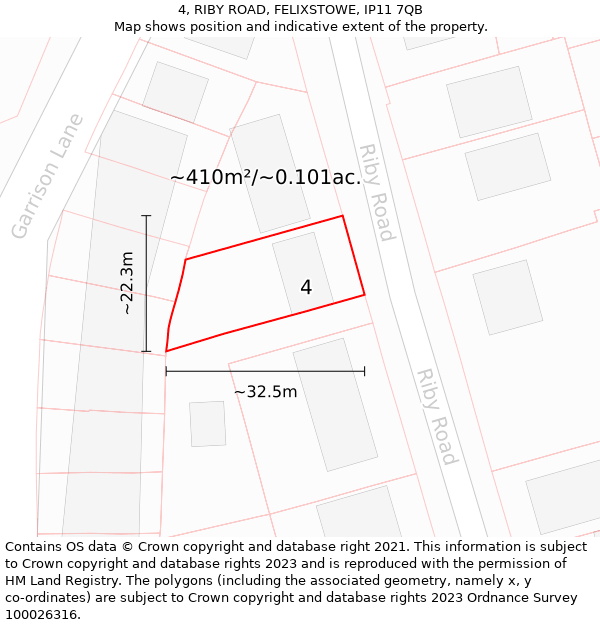 4, RIBY ROAD, FELIXSTOWE, IP11 7QB: Plot and title map