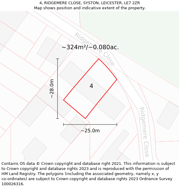 4, RIDGEMERE CLOSE, SYSTON, LEICESTER, LE7 2ZR: Plot and title map