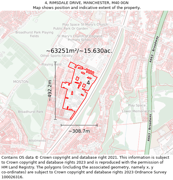 4, RIMSDALE DRIVE, MANCHESTER, M40 0GN: Plot and title map