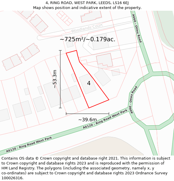 4, RING ROAD, WEST PARK, LEEDS, LS16 6EJ: Plot and title map