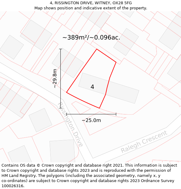 4, RISSINGTON DRIVE, WITNEY, OX28 5FG: Plot and title map