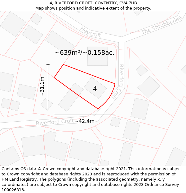 4, RIVERFORD CROFT, COVENTRY, CV4 7HB: Plot and title map
