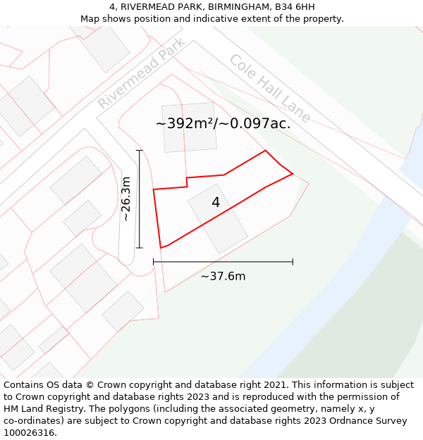4, RIVERMEAD PARK, BIRMINGHAM, B34 6HH: Plot and title map