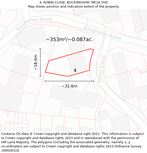 4, ROBIN CLOSE, BUCKINGHAM, MK18 7HD: Plot and title map