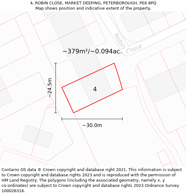 4, ROBIN CLOSE, MARKET DEEPING, PETERBOROUGH, PE6 8PQ: Plot and title map