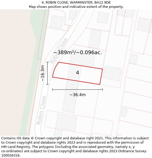 4, ROBIN CLOSE, WARMINSTER, BA12 9DE: Plot and title map