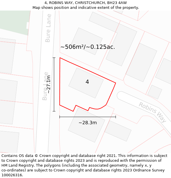 4, ROBINS WAY, CHRISTCHURCH, BH23 4AW: Plot and title map