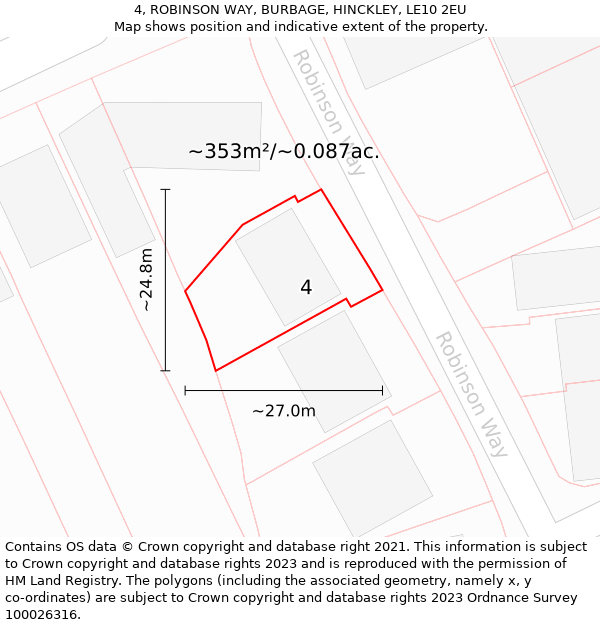 4, ROBINSON WAY, BURBAGE, HINCKLEY, LE10 2EU: Plot and title map