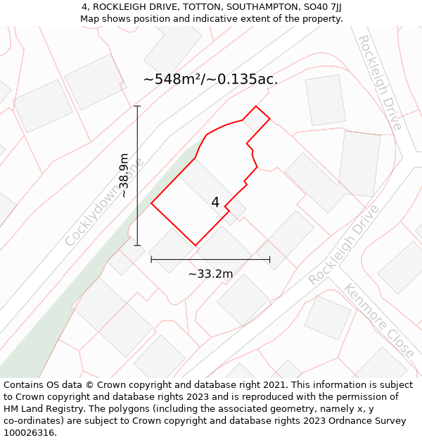 4, ROCKLEIGH DRIVE, TOTTON, SOUTHAMPTON, SO40 7JJ: Plot and title map