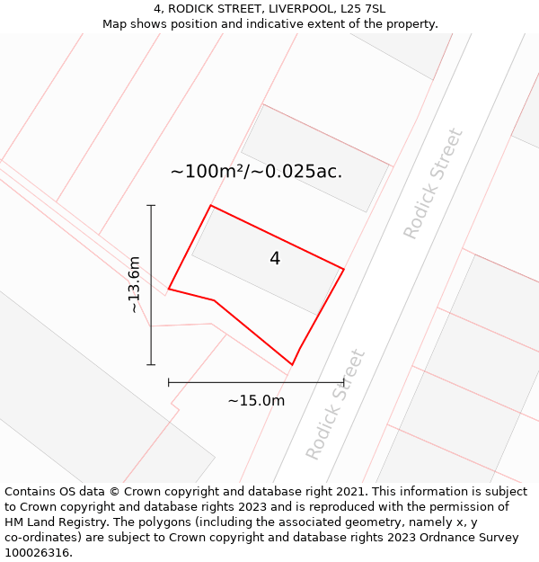 4, RODICK STREET, LIVERPOOL, L25 7SL: Plot and title map