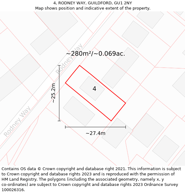 4, RODNEY WAY, GUILDFORD, GU1 2NY: Plot and title map