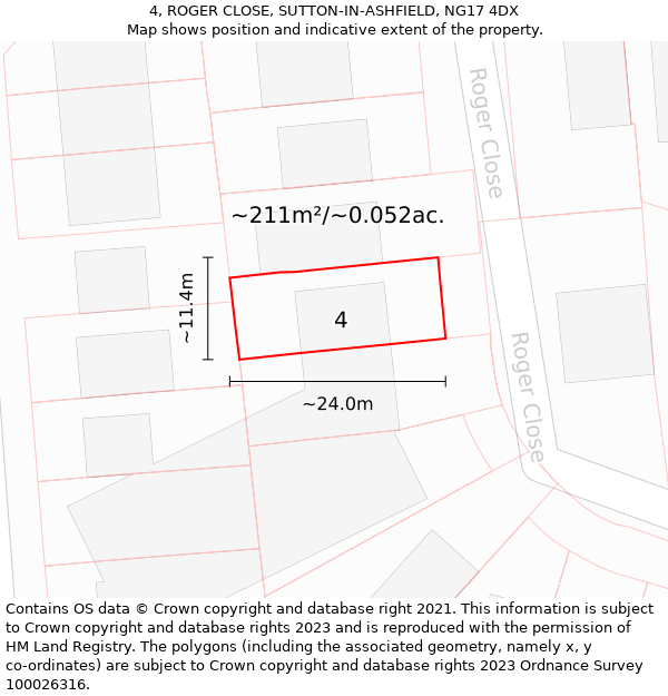 4, ROGER CLOSE, SUTTON-IN-ASHFIELD, NG17 4DX: Plot and title map