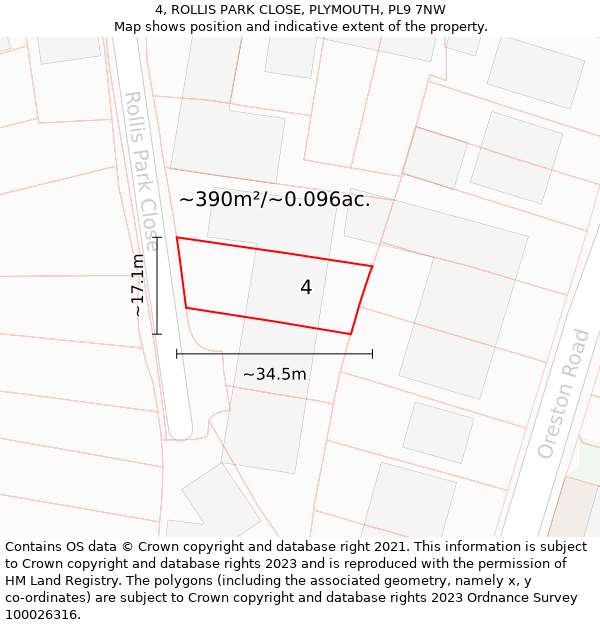 4, ROLLIS PARK CLOSE, PLYMOUTH, PL9 7NW: Plot and title map