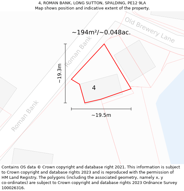 4, ROMAN BANK, LONG SUTTON, SPALDING, PE12 9LA: Plot and title map