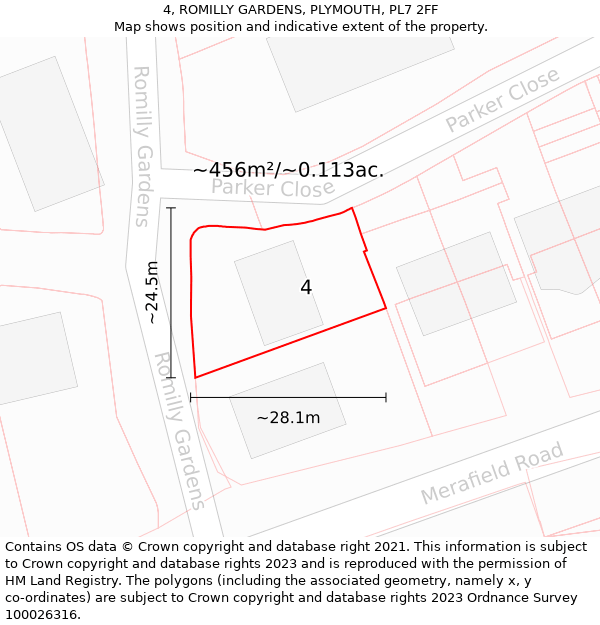 4, ROMILLY GARDENS, PLYMOUTH, PL7 2FF: Plot and title map