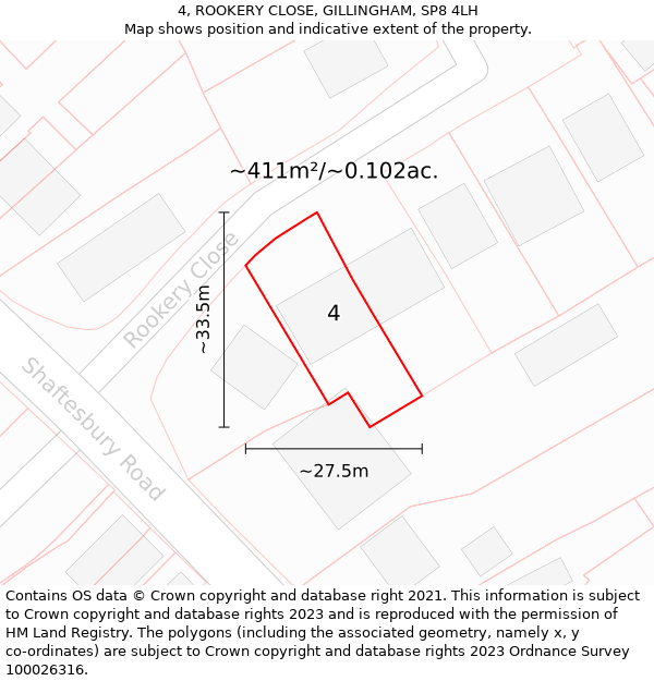 4, ROOKERY CLOSE, GILLINGHAM, SP8 4LH: Plot and title map