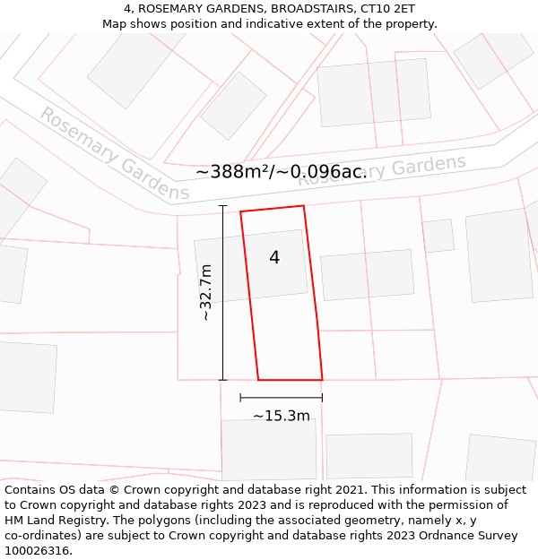 4, ROSEMARY GARDENS, BROADSTAIRS, CT10 2ET: Plot and title map