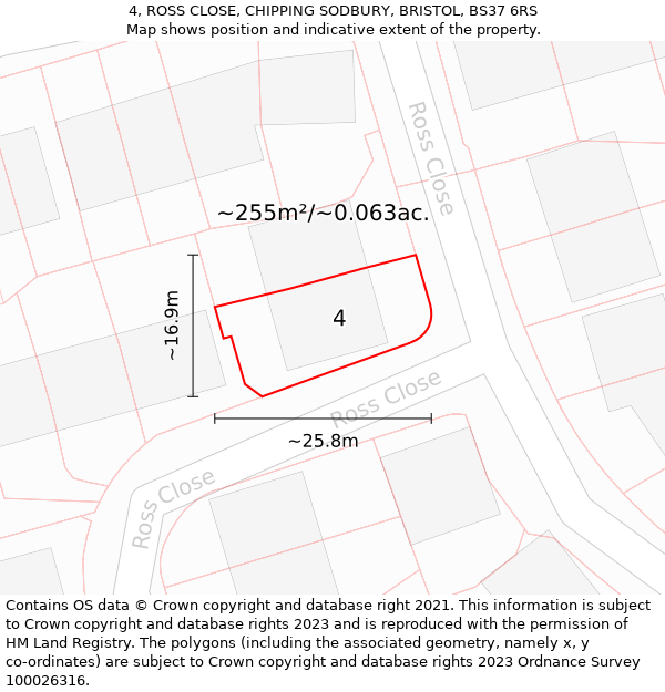 4, ROSS CLOSE, CHIPPING SODBURY, BRISTOL, BS37 6RS: Plot and title map