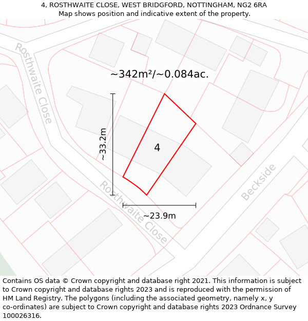 4, ROSTHWAITE CLOSE, WEST BRIDGFORD, NOTTINGHAM, NG2 6RA: Plot and title map