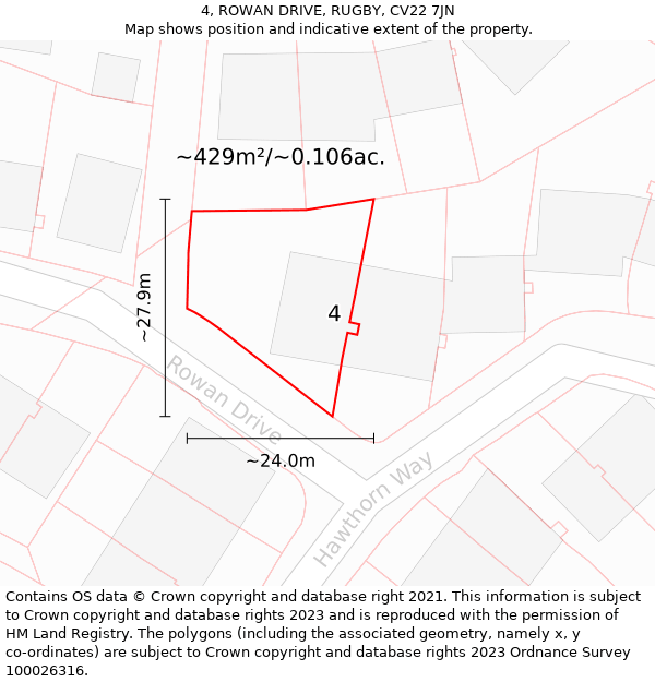 4, ROWAN DRIVE, RUGBY, CV22 7JN: Plot and title map