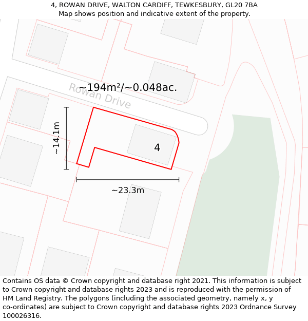 4, ROWAN DRIVE, WALTON CARDIFF, TEWKESBURY, GL20 7BA: Plot and title map