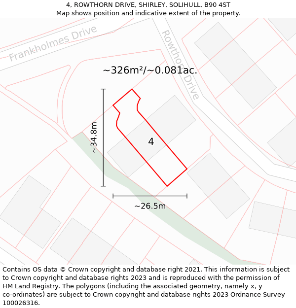 4, ROWTHORN DRIVE, SHIRLEY, SOLIHULL, B90 4ST: Plot and title map