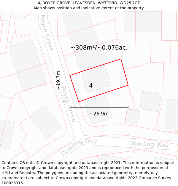 4, ROYCE GROVE, LEAVESDEN, WATFORD, WD25 7GD: Plot and title map