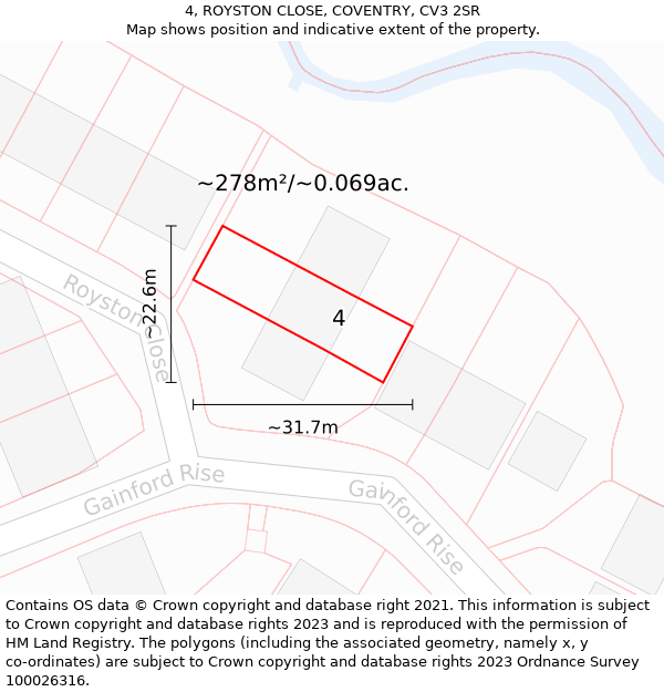 4, ROYSTON CLOSE, COVENTRY, CV3 2SR: Plot and title map