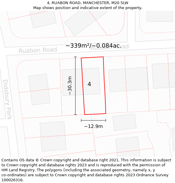 4, RUABON ROAD, MANCHESTER, M20 5LW: Plot and title map