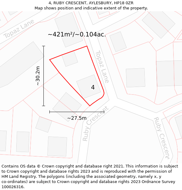 4, RUBY CRESCENT, AYLESBURY, HP18 0ZR: Plot and title map