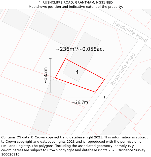 4, RUSHCLIFFE ROAD, GRANTHAM, NG31 8ED: Plot and title map