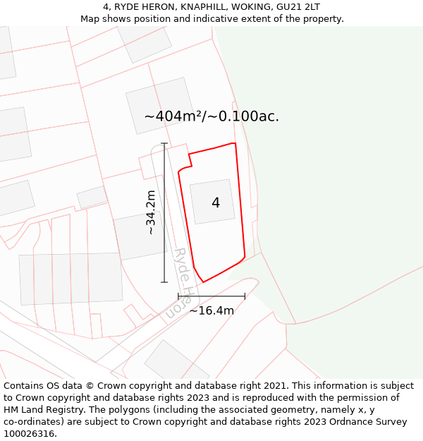 4, RYDE HERON, KNAPHILL, WOKING, GU21 2LT: Plot and title map