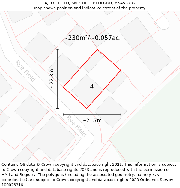 4, RYE FIELD, AMPTHILL, BEDFORD, MK45 2GW: Plot and title map