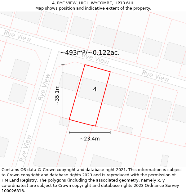 4, RYE VIEW, HIGH WYCOMBE, HP13 6HL: Plot and title map