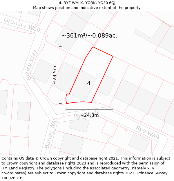 4, RYE WALK, YORK, YO30 6QJ: Plot and title map